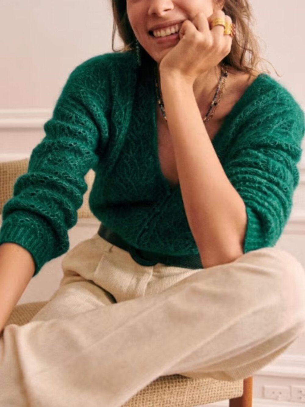 NWT Sezane Lison Cardigan Emerald Green French Knit Causal Wool Small
